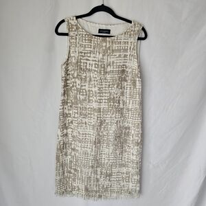 Piazza Sempione Tan‎ and White Sleeveless Sheath Dress